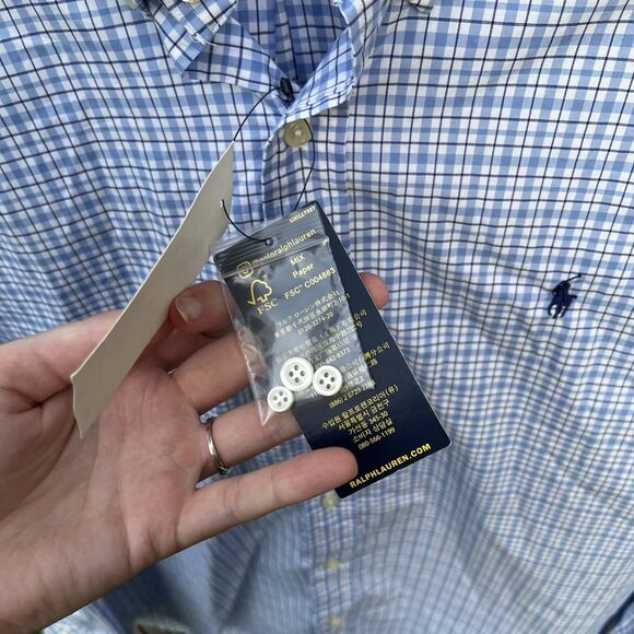 Polo Ralph Lauren Shirt Mens Large Classic Fit Gingham Plaid Blue Button Down - Picture 9 of 16